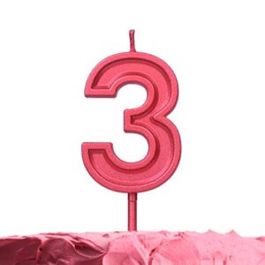 get fresh number 3 birthday candle – red number three candle on stick – elegant red number candles for birthday anniversary wedding – perfect baby’s 3rd birthday candle for cake – red 3 candle