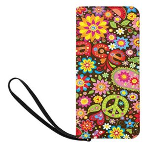 interestprint women’s funny hippie peace sign paisley flower credit card wallet clutch purse, huge storage capacity