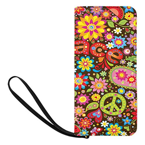 InterestPrint Women's Funny Hippie Peace Sign Paisley Flower Credit Card Wallet Clutch Purse, Huge Storage Capacity