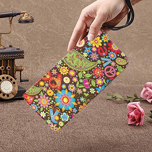 InterestPrint Women's Funny Hippie Peace Sign Paisley Flower Credit Card Wallet Clutch Purse, Huge Storage Capacity