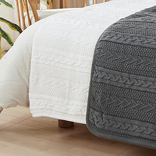 Longhui bedding Acrylic Cable Knit Sherpa Throw Blanket - Thick, Soft, Big, Cozy Grey Knitted Fleece Blankets for Couch, Sofa, Bed - 60 x 80 Inches Gray Coverlet, 5.2 Pounds