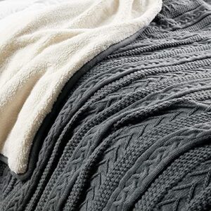 Longhui bedding Acrylic Cable Knit Sherpa Throw Blanket - Thick, Soft, Big, Cozy Grey Knitted Fleece Blankets for Couch, Sofa, Bed - 60 x 80 Inches Gray Coverlet, 5.2 Pounds