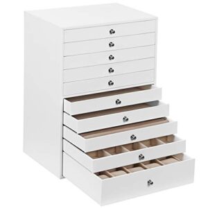 songmics extra large jewelery box, 10-layer storage case, faux leather organizer with drawers, velvet lining, scandinavian nordic style, white jbc10w