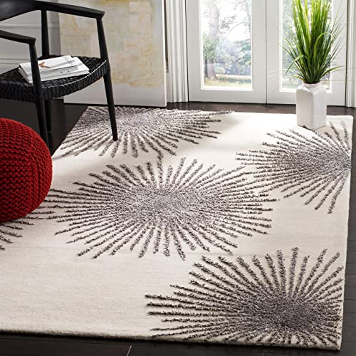 SAFAVIEH Soho Collection 7'6" x 9'6" Ivory / Silver SOH712J Handmade Starburst Premium Wool & Viscose Area Rug