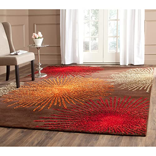 SAFAVIEH Soho Collection 7'6" x 9'6" Ivory / Silver SOH712J Handmade Starburst Premium Wool & Viscose Area Rug