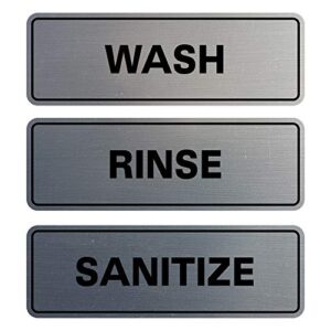 standard wash rinse sanitize sign (3-pack) – silver (small)