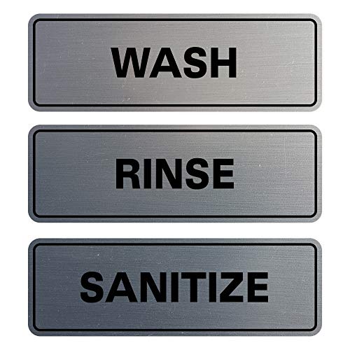 Standard WASH RINSE SANITIZE Sign (3-Pack) - Silver (Small)