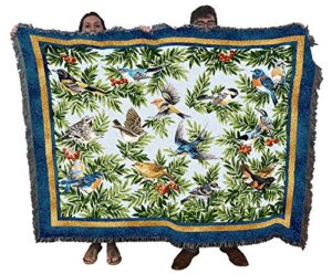 pure country weavers songbirds blanket by elena vladykina – bird garden floral gift tapestry throw woven from cotton – made in the usa (72×54)