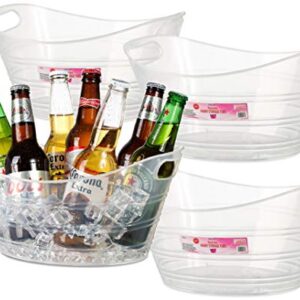 Zilpoo 4 Pack - Plastic Oval Storage Tub, 4.5 Liter Wine, Beer Bottle Drink Cooler, Parties Ice Bucket, Party Beverage Chiller Bin, Baskets, Clear