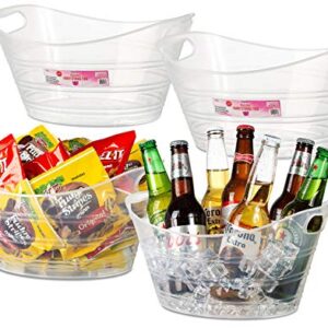 Zilpoo 4 Pack - Plastic Oval Storage Tub, 4.5 Liter Wine, Beer Bottle Drink Cooler, Parties Ice Bucket, Party Beverage Chiller Bin, Baskets, Clear