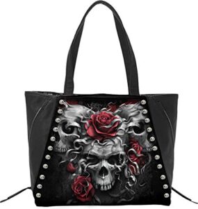 spiral – skulls n’ roses – tote bag – pu leather studded – l