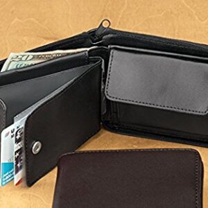 Miles Kimball Genuine Leather Wallet, Zipper Closure - Measures 9 1/2" Long x 3 1/2" Wide Open, Black