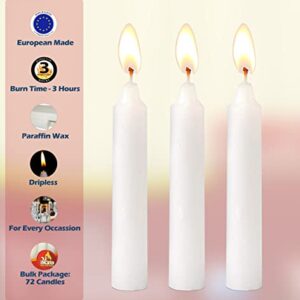 Ner Mitzvah Classic White – 4 Inch Candles - 72 Bulk Pack - for Shabbat Candles, Dinner Tables, Restaurants, Ceremonies and Emergency - 3 Hour Burn Time