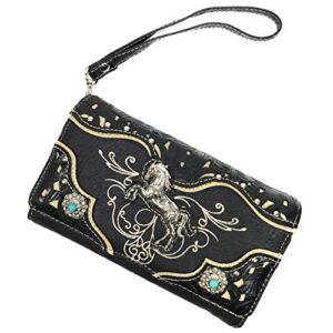 Zelris Western Rearing Horse Embroidered PU Leather Concealed Carry Women Tote Purse with Matching Wallet Set (Black)