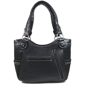 Zelris Western Rearing Horse Embroidered PU Leather Concealed Carry Women Tote Purse with Matching Wallet Set (Black)