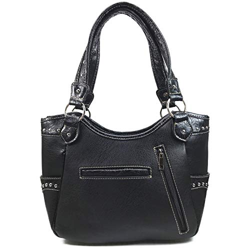 Zelris Western Rearing Horse Embroidered PU Leather Concealed Carry Women Tote Purse with Matching Wallet Set (Black)