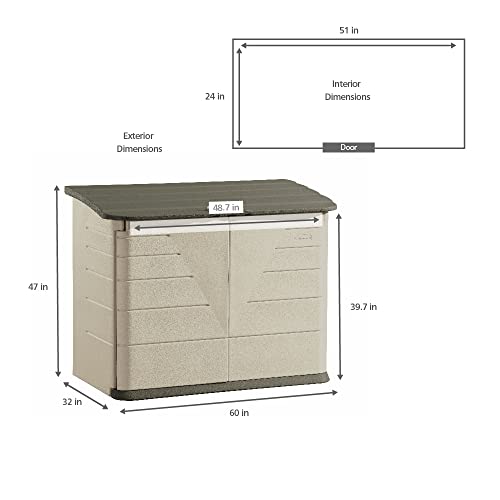 Rubbermaid Large Horizontal Resin Weather Resistant Outdoor Storage Shed, 32 cubic ft., Olive Steel/Sandstone, for Garden/Backyard/Home/Pool