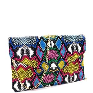 Trendeology Snake Print Leather Envelope Clutch Purse with Crossbody Chain Strap (Envelope Style - Multi)