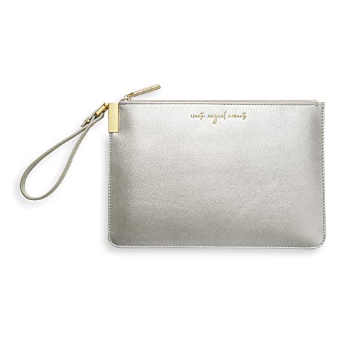 KATIE LOXTON Create Magical Moments Womens Vegan Leather Secret Message Pouch Clutch Metallic Silver