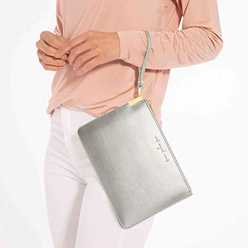 KATIE LOXTON Create Magical Moments Womens Vegan Leather Secret Message Pouch Clutch Metallic Silver