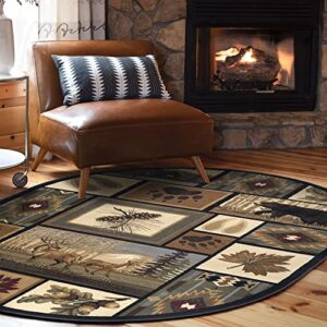 northern wildlife multi-color oval area rug 4×6 – area rugs for living room and bedroom – rustic indoor carpet for farmhouse, cabin, lodge (not round) – alformbras para salas