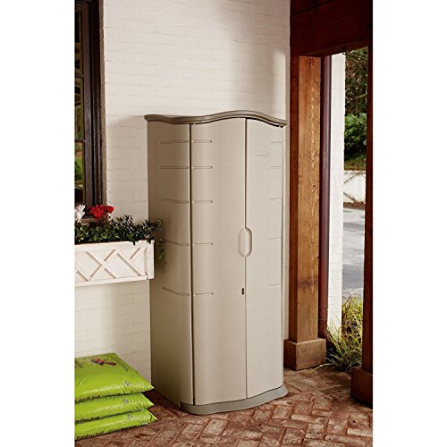 Rubbermaid Vertical Resin Weather Resistant Outdoor Storage Shed, 2x2.5 ft., Olive and Sandstone, for Garden/Backyard/Home/Pool