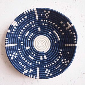 african basket- kigembe/rwanda basket/woven bowl/sisal & sweetgrass basket/blue, white