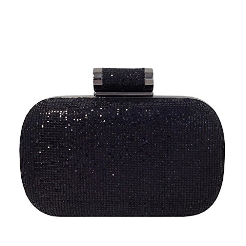 JNB Women's Sparkling Glitter Evening Box Clutch, Black