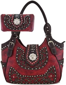 western style cowgirl belts buckle country purse crossbody handbag women hobo shoulder bag wallet set red