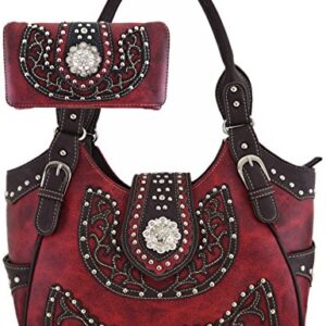 Western Style Cowgirl Belts Buckle Country Purse Crossbody Handbag Women Hobo Shoulder Bag Wallet Set Red