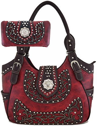 Western Style Cowgirl Belts Buckle Country Purse Crossbody Handbag Women Hobo Shoulder Bag Wallet Set Red