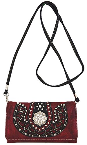 Western Style Cowgirl Belts Buckle Country Purse Crossbody Handbag Women Hobo Shoulder Bag Wallet Set Red