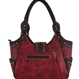 Western Style Cowgirl Belts Buckle Country Purse Crossbody Handbag Women Hobo Shoulder Bag Wallet Set Red