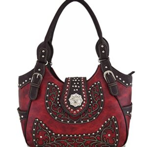 Western Style Cowgirl Belts Buckle Country Purse Crossbody Handbag Women Hobo Shoulder Bag Wallet Set Red