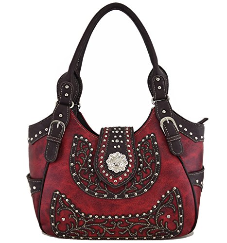 Western Style Cowgirl Belts Buckle Country Purse Crossbody Handbag Women Hobo Shoulder Bag Wallet Set Red