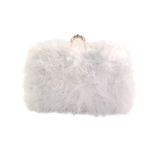 Bewaltz posh style Fluffy Fur Clutch Faux Fur Handbag Evening Clutch White