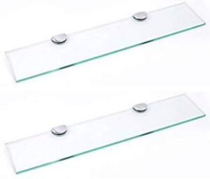 bsm marketing set of 2 500mm x 100mm 6mm thick toughened glass shelves with large chrome finish shelf supports