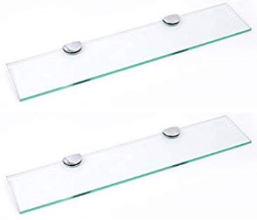 BSM Marketing Set of 2 500mm x 100mm 6mm Thick Toughened Glass Shelves with Large Chrome Finish Shelf Supports