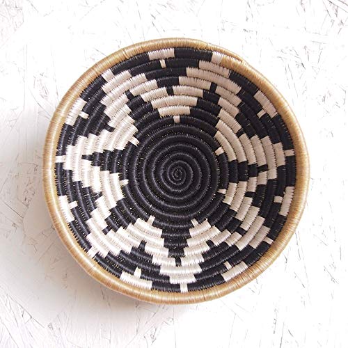 Small African Basket- Chwele/Rwanda Basket/Woven Bowl/Sisal & Sweetgrass Basket/Black, Tan, White