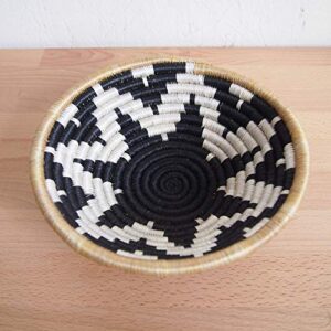 Small African Basket- Chwele/Rwanda Basket/Woven Bowl/Sisal & Sweetgrass Basket/Black, Tan, White