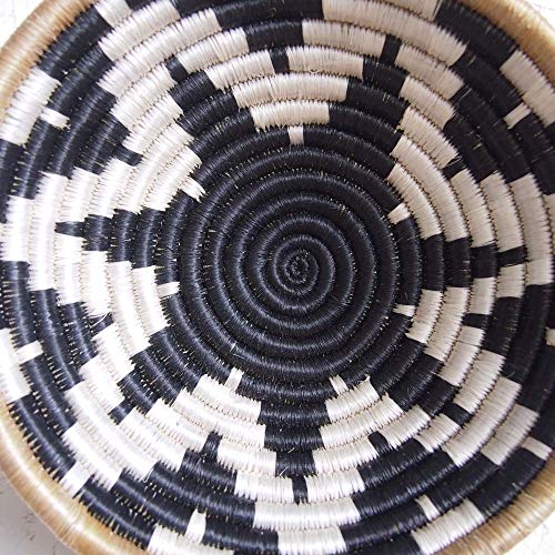 Small African Basket- Chwele/Rwanda Basket/Woven Bowl/Sisal & Sweetgrass Basket/Black, Tan, White