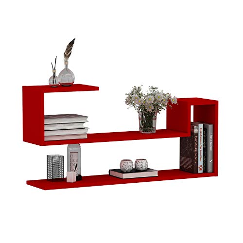 HOMIDEA Wave Wall Shelf - Book Shelf - Floating Shelf for Living Room Decoration in Modern Design (Red)