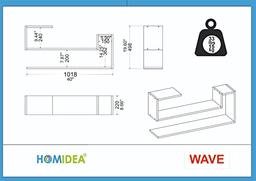 HOMIDEA Wave Wall Shelf - Book Shelf - Floating Shelf for Living Room Decoration in Modern Design (Red)