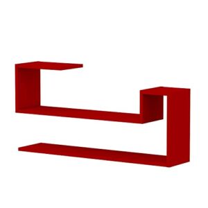 HOMIDEA Wave Wall Shelf - Book Shelf - Floating Shelf for Living Room Decoration in Modern Design (Red)