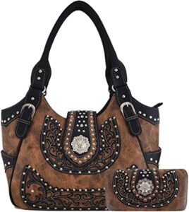 western style berry conchos cowgirl country conceal carry purses crossbody handbags women shoulder bags wallet set brown