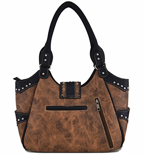 Western Style Berry Conchos Cowgirl Country Conceal Carry Purses Crossbody Handbags Women Shoulder Bags Wallet Set Brown