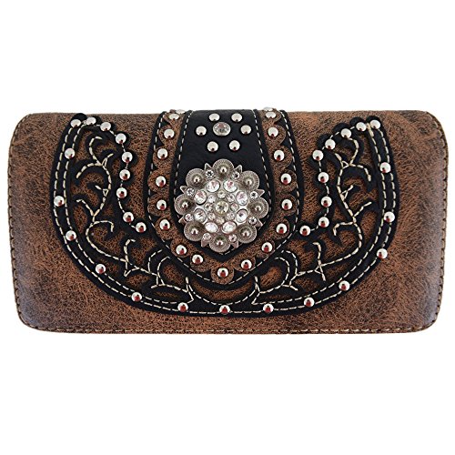 Western Style Berry Conchos Cowgirl Country Conceal Carry Purses Crossbody Handbags Women Shoulder Bags Wallet Set Brown