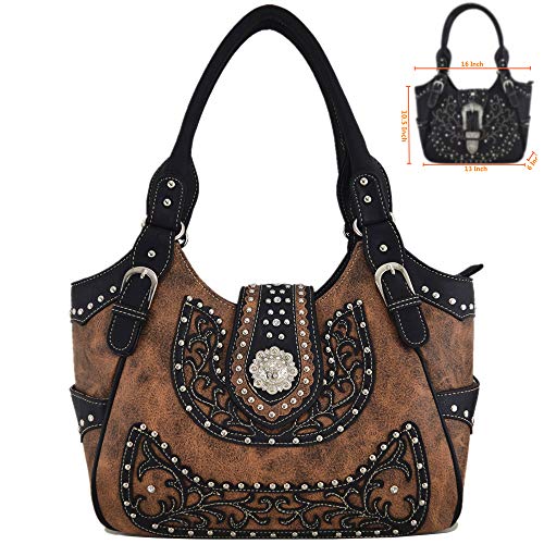 Western Style Berry Conchos Cowgirl Country Conceal Carry Purses Crossbody Handbags Women Shoulder Bags Wallet Set Brown