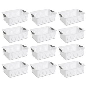 Sterilite Medium Ultra Basket Plastic Storage Bin Organizer - White (Pack of 12)