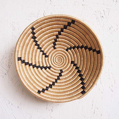 Small African Basket- Tanga/Rwanda Basket/Woven Bowl/Sisal & Sweetgrass Basket/Tan, Black